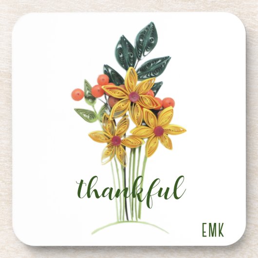 Dankbaar Herfstpapier Gewatteerde bloemen (6) Bier Onderzetter (Voorkant)