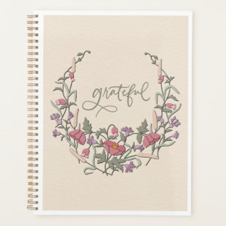 Dankbaar - Kaart met botanische krans in crèmekleu Planner