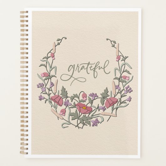 Dankbaar - Kaart met botanische krans in crèmekleu Planner (Voorkant)