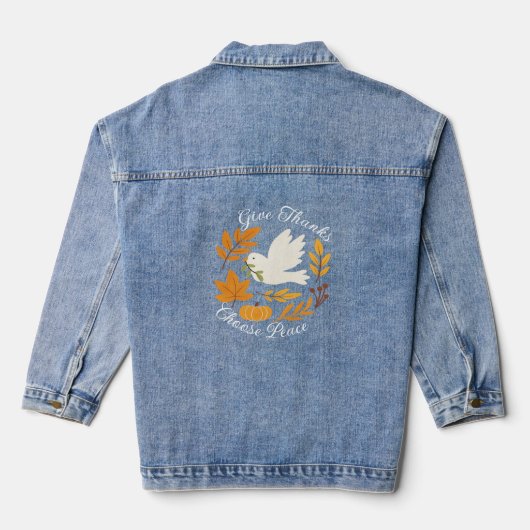 'Dankbaar, Kies voor Vrede' Dames Spijkerjas Denim Jacket (Achterkant)