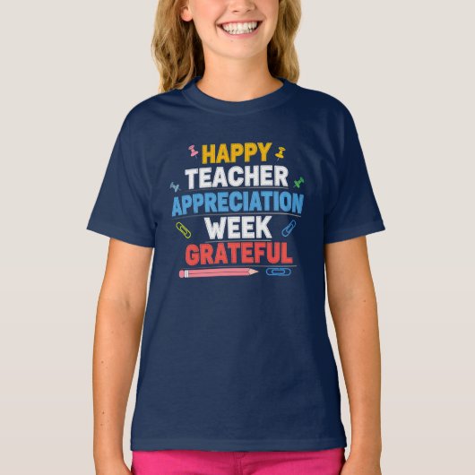 Dankbaar Kleurrijk Schoolontwerp T-shirt (Voorkant)