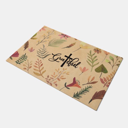 "Dankbaar" kruis laat bloemen achter Deurmat (Schuin)