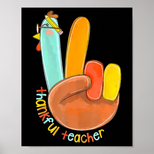 Dankbaar Leraar Grappig Thanksgiving Vrede Hand Si Poster (Voorkant)
