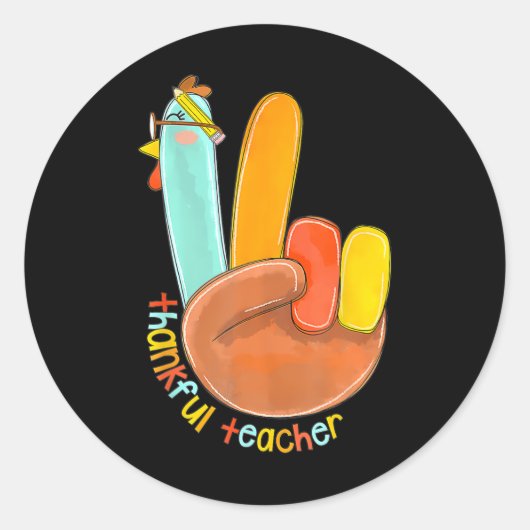 Dankbaar Leraar Grappig Thanksgiving Vrede Hand Si Ronde Sticker (Voorkant)