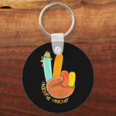 Dankbaar Leraar Grappig Thanksgiving Vrede Hand Si Sleutelhanger (Voorkant)