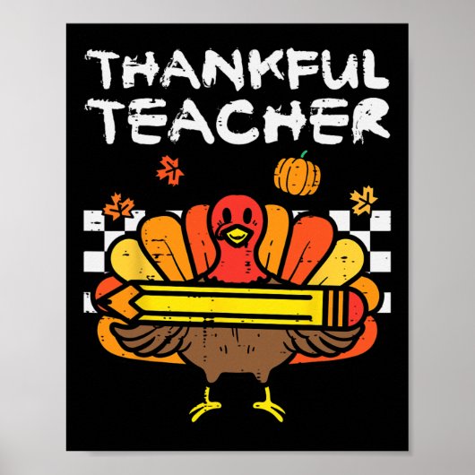 Dankbaar Leraar Thanksgiving Turkije Retro Herfst Poster (Voorkant)