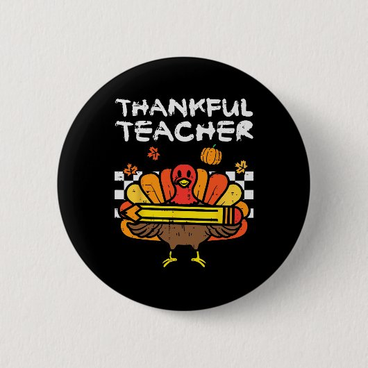 Dankbaar Leraar Thanksgiving Turkije Retro Herfst Ronde Button 5,7 Cm (Voorkant)