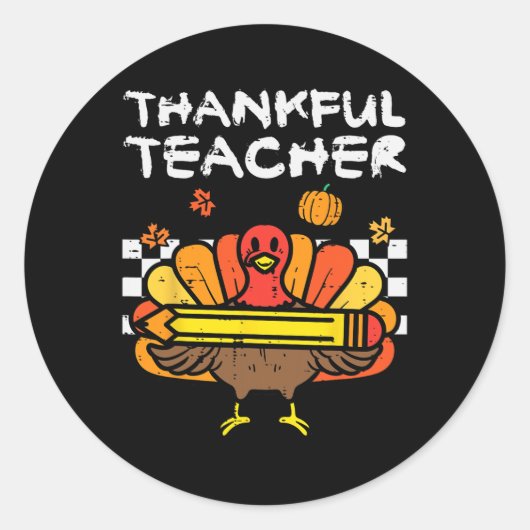 Dankbaar Leraar Thanksgiving Turkije Retro Herfst  Ronde Sticker (Voorkant)