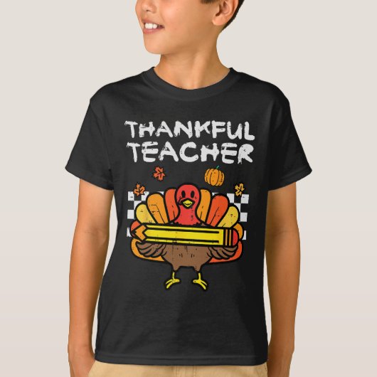 Dankbaar Leraar Thanksgiving Turkije Retro Herfst  T-shirt (Voorkant)
