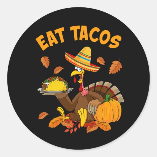 dankbaar mexicaans turkije eet tacos Thanksgiving  Ronde Sticker (Voorkant)