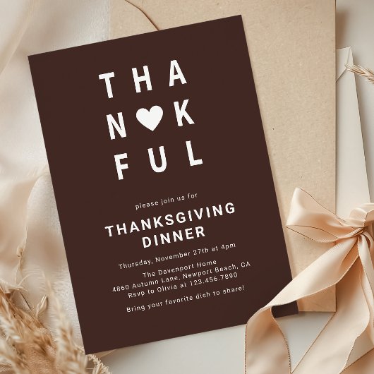 Dankbaar modern minimalistisch Thanksgiving diner Kaart
