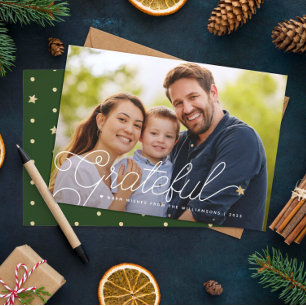 Dankbaar Modern Schrift Foto Gouden Ster Feestdagenkaart