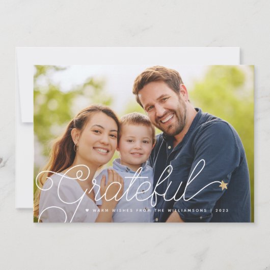 Dankbaar Modern Script Foto Gouden Ster Feestdagenkaart (Voorkant)