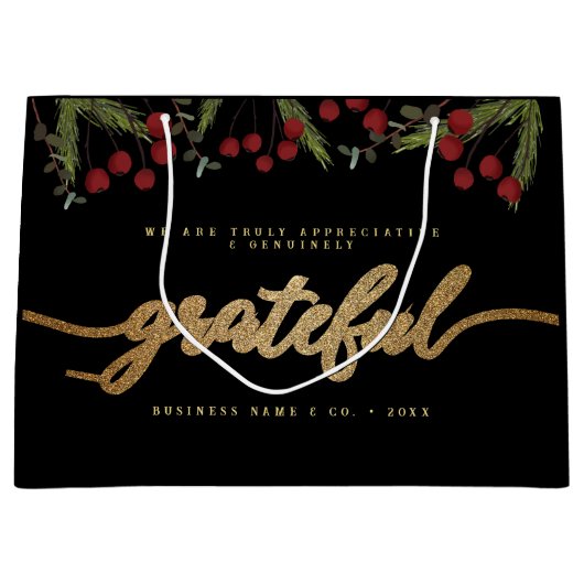 Dankbaar Modern Script Holly Pine bedrijfslogo Groot Cadeauzakje (Voorkant)