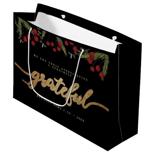 Dankbaar Modern Script Holly Pine bedrijfslogo Groot Cadeauzakje (Voorkant Gekanteld)