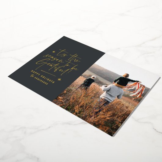 Dankbaar moderne minimale elegante script fo folie feestdagenkaart (Gedraaid)