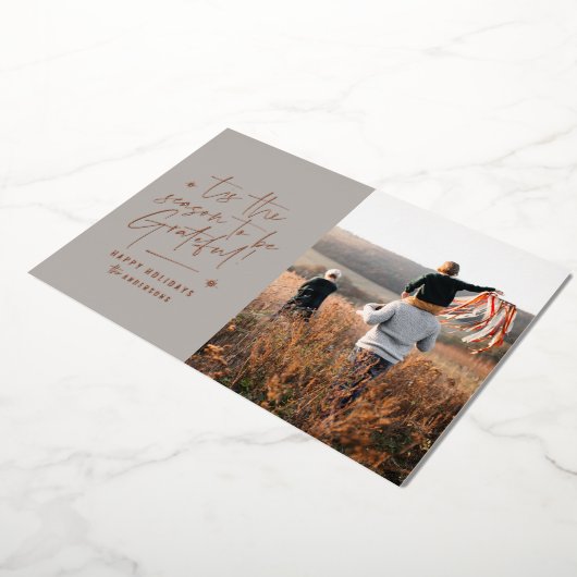 Dankbaar moderne minimale elegante script folie feestdagenkaart (Gedraaid)