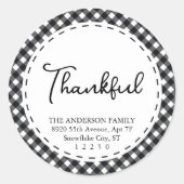 dankbaar |Moderne zwarte en witte eenvoudige Thank Ronde Sticker (Voorkant)