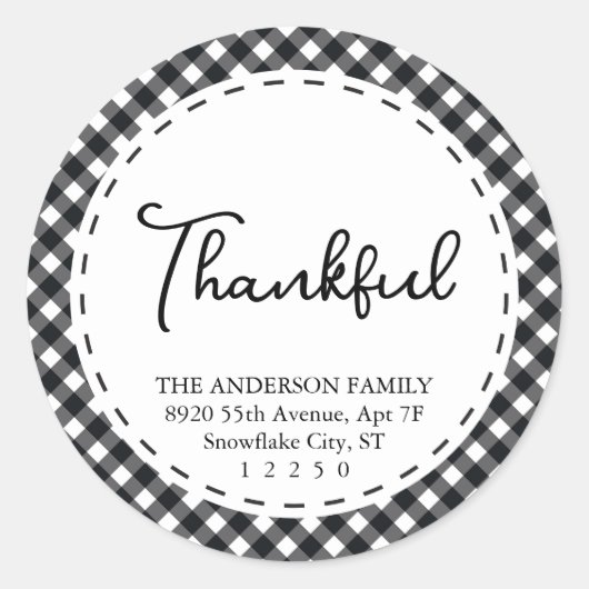 dankbaar |Moderne zwarte en witte eenvoudige Thank Ronde Sticker (Voorkant)