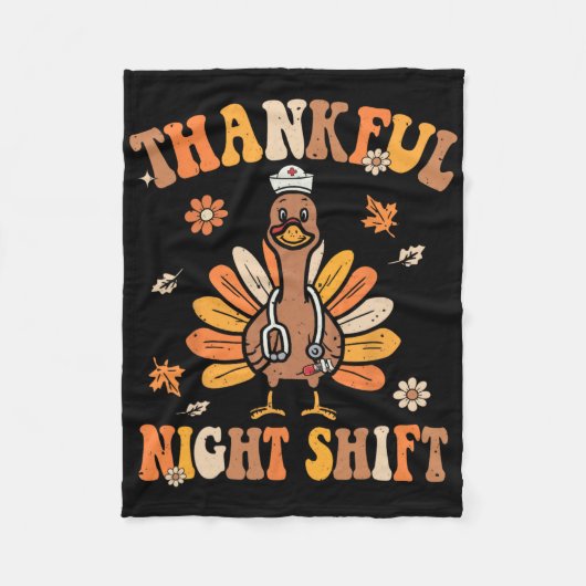 Dankbaar Nachtploegverpleegster Groovy Thanksgivin Fleece Deken (Voorkant)