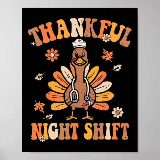 Dankbaar Nachtploegverpleegster Groovy Thanksgivin Poster (Voorkant)
