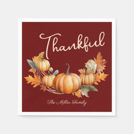 Dankbaar Oogst Thanksgiving Diner Custom Red Servet (Voorkant)