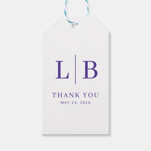 Dankbaar Paars Serif Trouwgunsttag Cadeaulabel (Voorkant)
