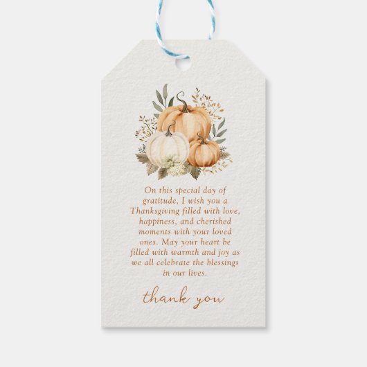 Dankbaar Pompoen Herfst Bloemen Thanksgiving Diner Cadeaulabel (Achterkant)