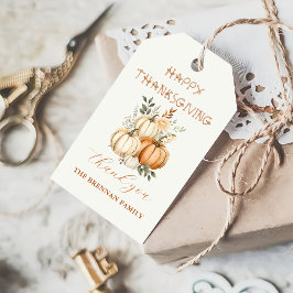 Dankbaar Pompoen Herfst Bloemen Thanksgiving Diner Cadeaulabel