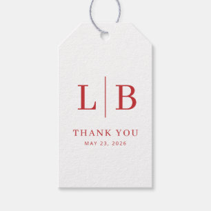 Dankbaar rood serif trouwgunstlabel cadeaulabel