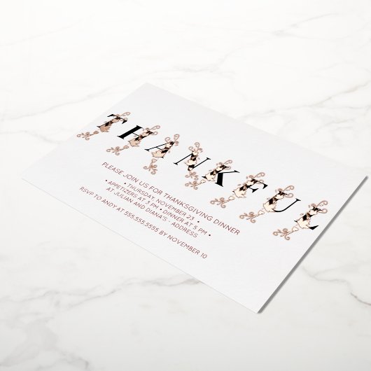 Dankbaar Roos Gold Fall bladeren Thanksgiving dine Folie Uitnodiging (Gedraaid)