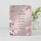 Dankbaar Roze Bloemrijke Frame Bewaar De Datum Save The Date (Staand voorkant)