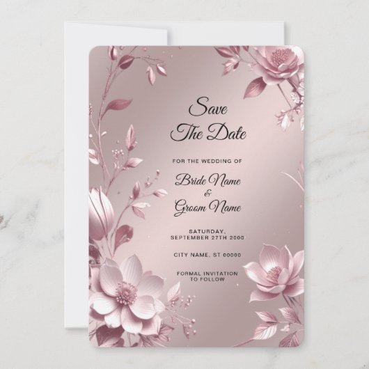 Dankbaar Roze Bloemrijke Frame Bewaar De Datum Save The Date (Voorkant)