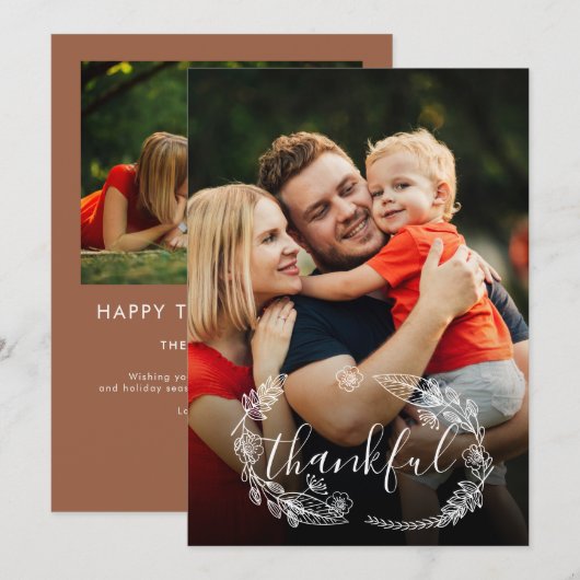 Dankbaar rustiek bloemenschrift foto Thanksgiving Feestdagenkaart (Voorkant / Achterkant)
