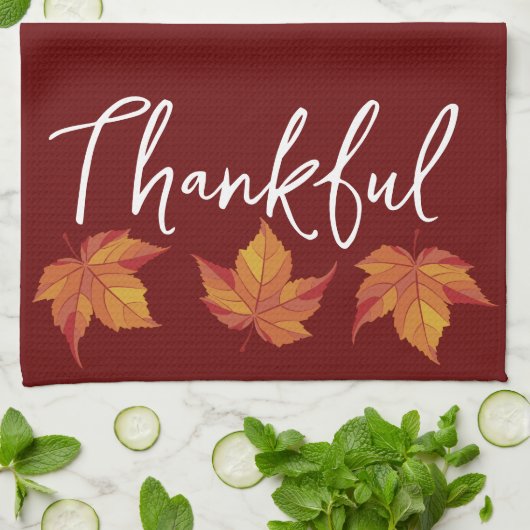 Dankbaar rustiek Sinaasappel herfstbladeren Theedoek (Gevouwen)