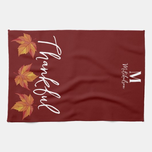 Dankbaar rustiek Sinaasappel herfstbladeren Theedoek (Horizontaal)