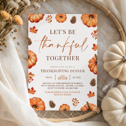 Dankbaar Samen Herfst Pompoen Thanksgiving Diner Kaart