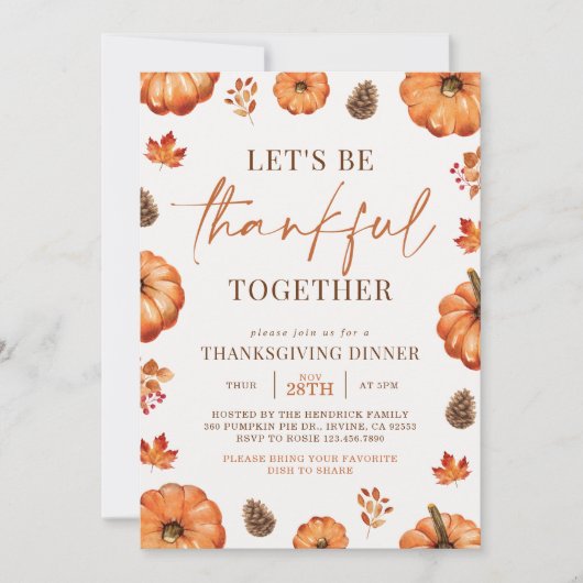 Dankbaar Samen Herfst Pompoen Thanksgiving Diner Kaart (Voorkant)