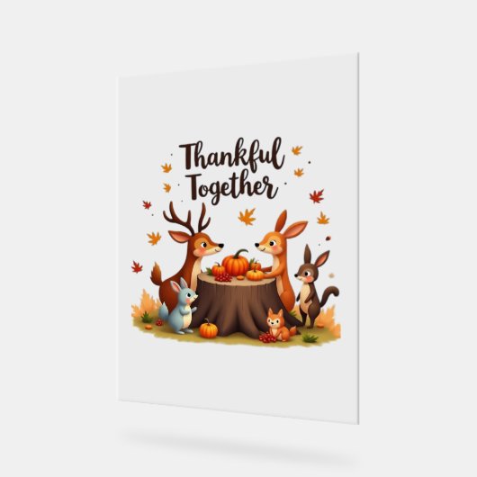 Dankbaar samen - Schattigee bosdieren Thanksgi Acryl Bord (Hoek)