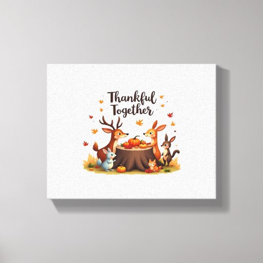Dankbaar samen - Schattigee bosdieren Thanksgi Canvas Afdruk (Voorkant)