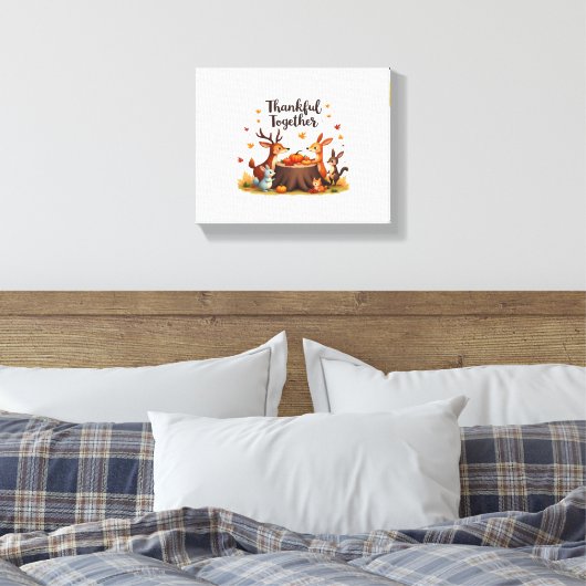 Dankbaar samen - Schattigee bosdieren Thanksgi Canvas Afdruk (Insitu (Slaapkamer))