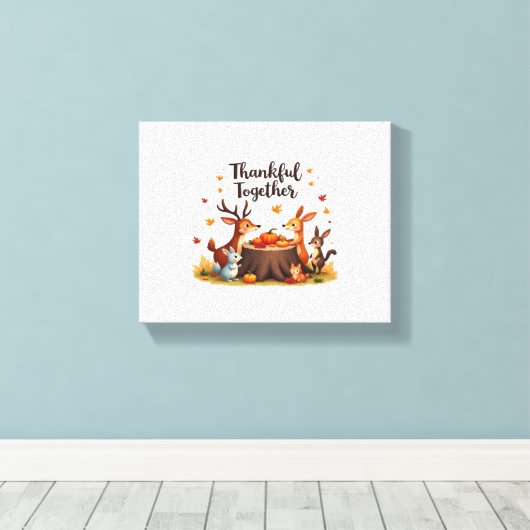 Dankbaar samen - Schattigee bosdieren Thanksgi Canvas Afdruk (Insitu (Houten vloer))