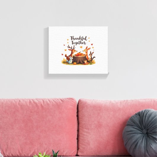 Dankbaar samen - Schattigee bosdieren Thanksgi Canvas Afdruk (Insitu (Woonkamer))