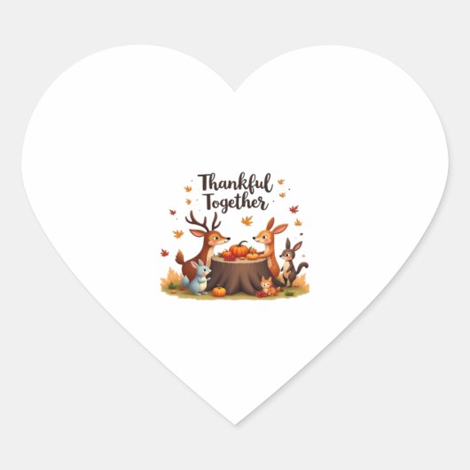 Dankbaar samen - Schattigee bosdieren Thanksgi Hart Sticker (Voorkant)