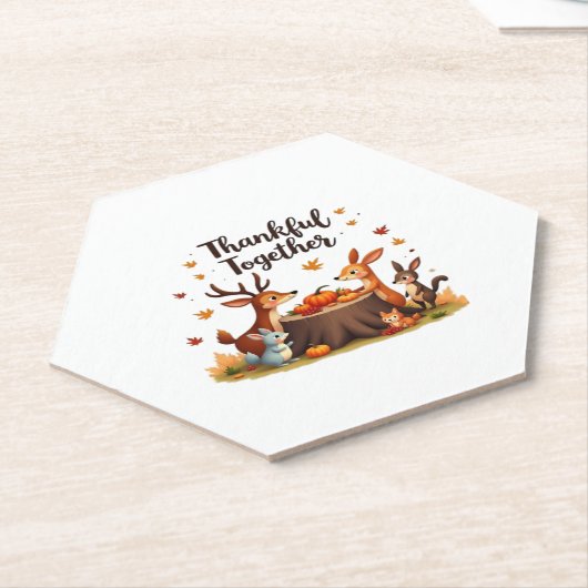 Dankbaar samen - Schattigee bosdieren Thanksgi Kartonnen Onderzetters (Schuin)