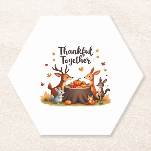 Dankbaar samen - Schattigee bosdieren Thanksgi Kartonnen Onderzetters (Voorkant)