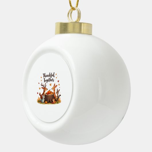 Dankbaar samen - Schattigee bosdieren Thanksgi Keramische Bal Ornament (Rechts)