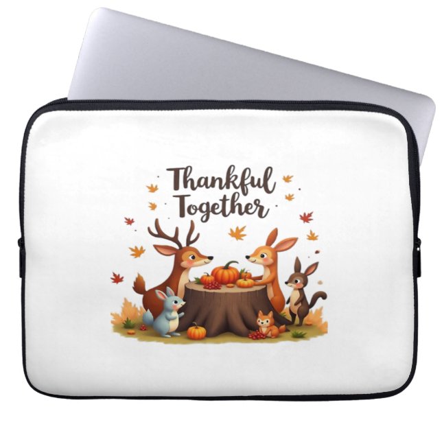 Dankbaar samen - Schattigee bosdieren Thanksgi Laptop Sleeve (Voorkant)