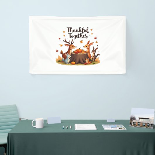 Dankbaar samen - Schattigee bosdieren Thanksgi Spandoek (Beurs)