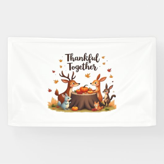 Dankbaar samen - Schattigee bosdieren Thanksgi Spandoek (Horizontaal)